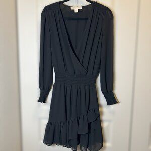 MICHAEL KORS Women's Black Long-Sleeved Ruffled Wrap Dress XS